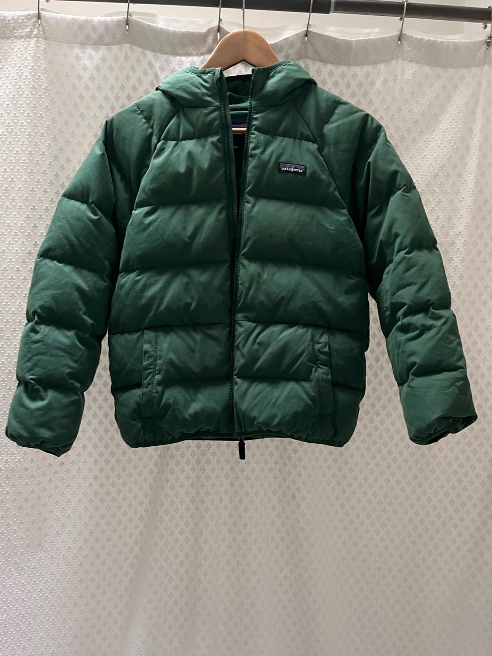 Patagonia Kids' Cotton Down Puffer Jacket with Hood, Green, Sz 12